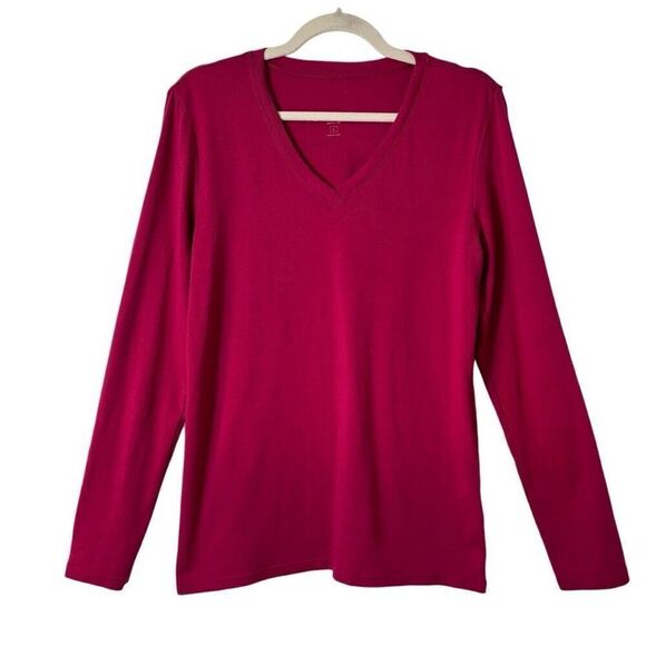 Eddie Bauer deep rose pink v-neck long sleeve tee L - Picture 1 of 7